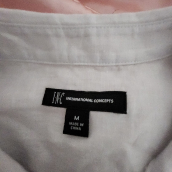 INC 100% linen white knotted button front top roll cuff sleeve  boho cot… - Picture 6 of 12